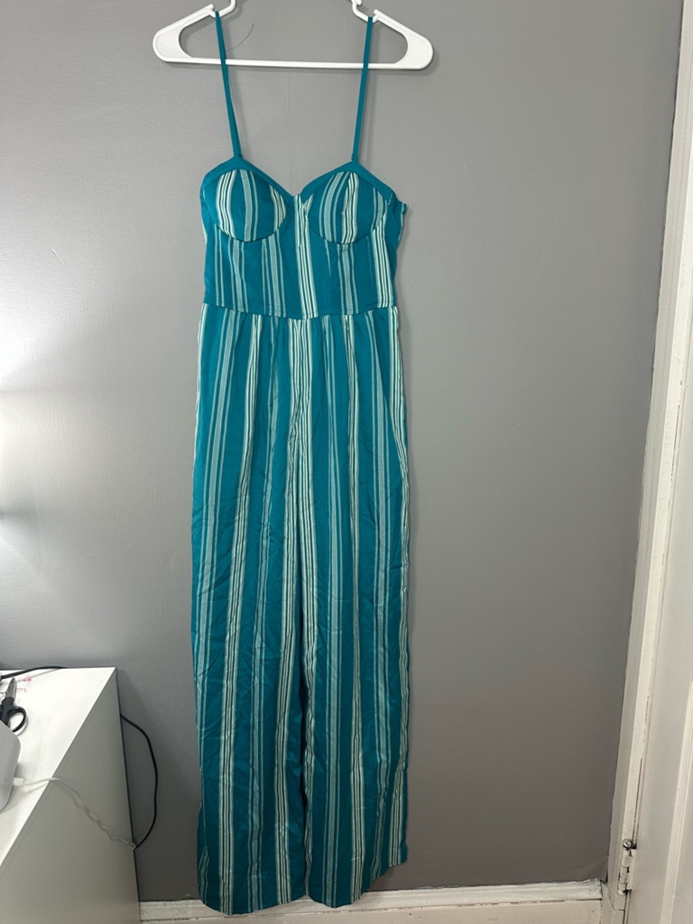 Band of Gypsie women’s Teal Striped Sleeveless Jumpsuit